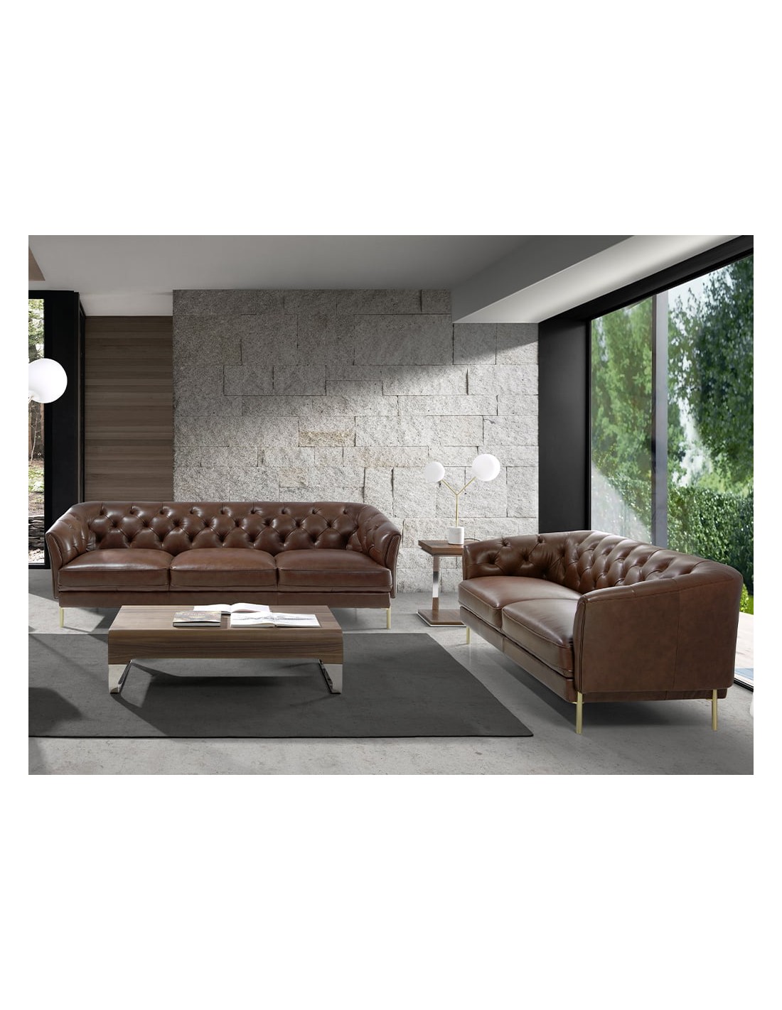 Sofá Chester 3 plazas piel marrón coñac