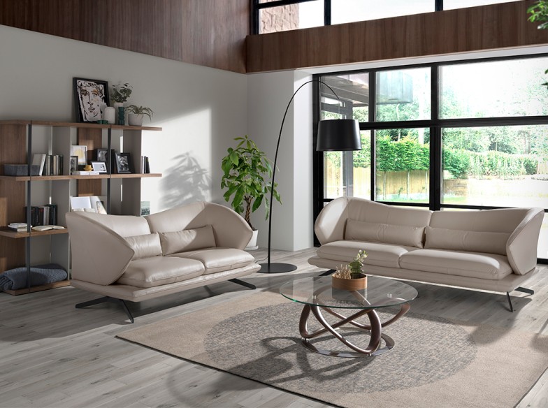 Sofá 3 plazas piel gris taupe