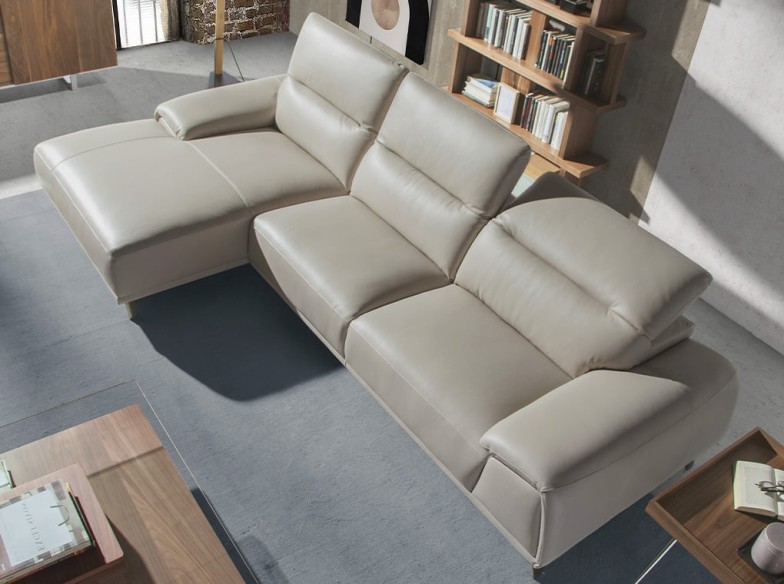 Sofá chaise longue izquierda piel gris taupe