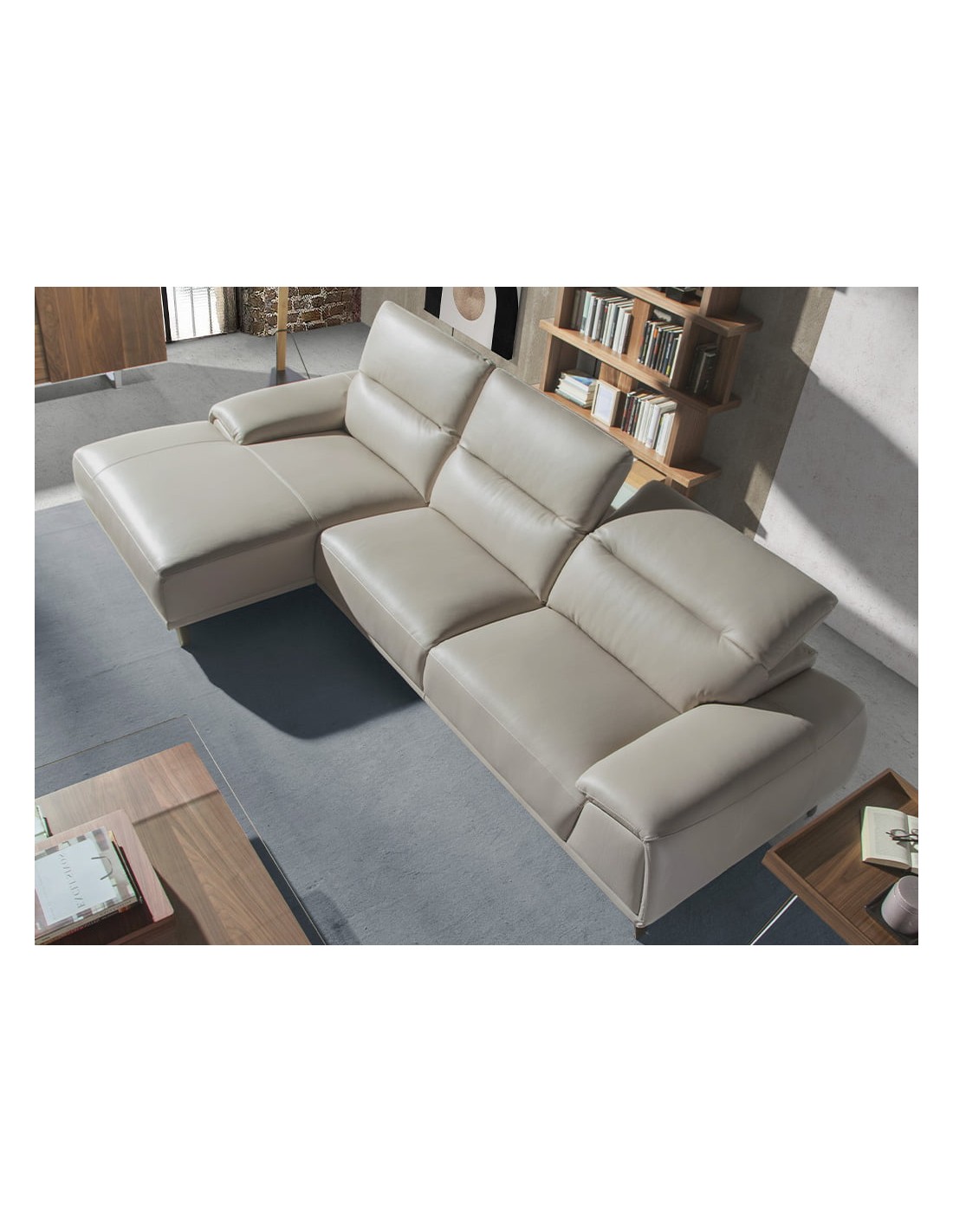 Sofá chaise longue izquierda piel gris taupe