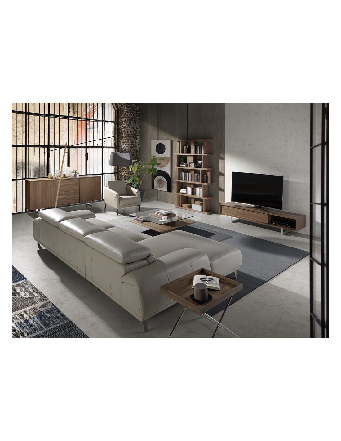 Sofá chaise longue izquierda piel gris taupe