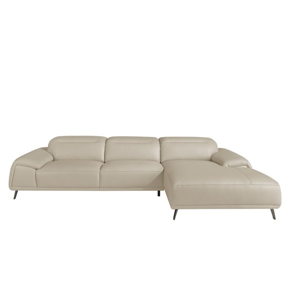 Sofá chaise longue derecha piel gris taupe