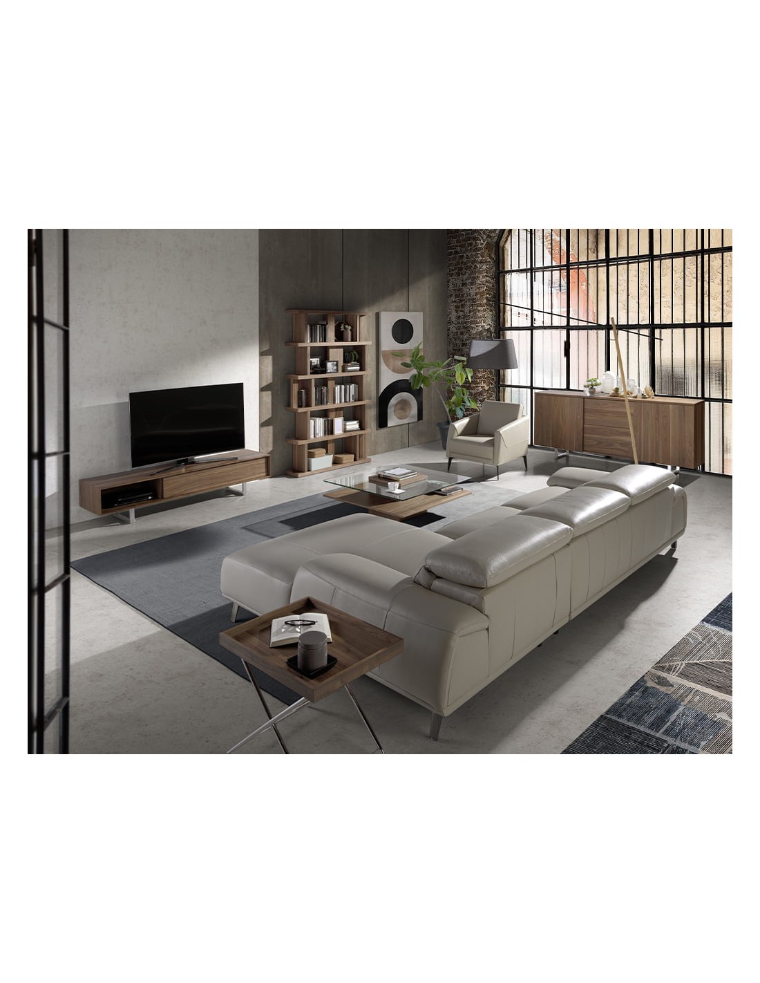 Sofá chaise longue derecha piel gris taupe