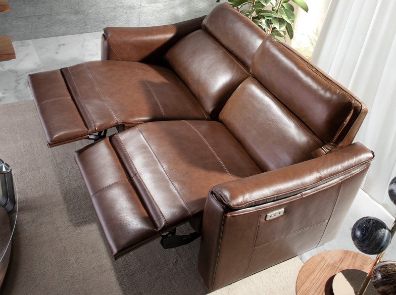 Sofá relax 3 plazas piel marrón coñac