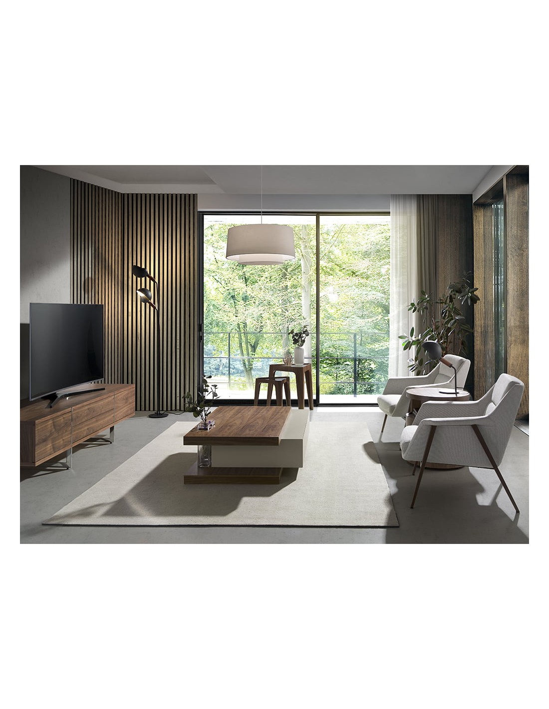 Mesa rincón triangular cristal templado y nogal