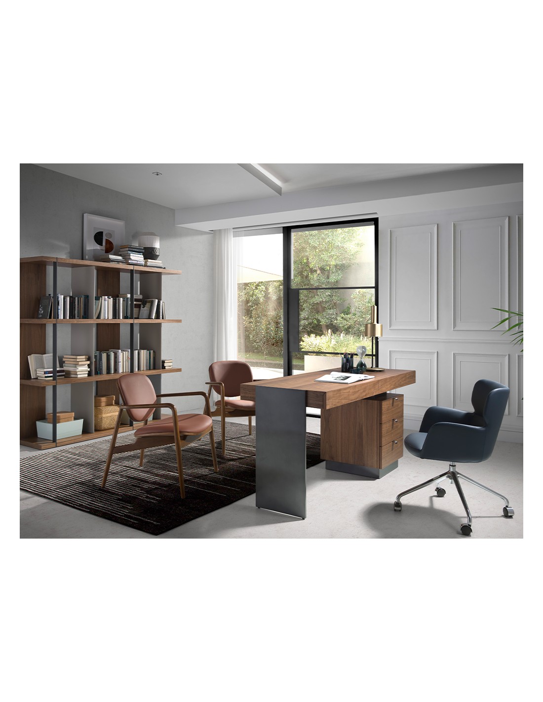 Lámpara de sobremesa aluminio dorado y acero negro