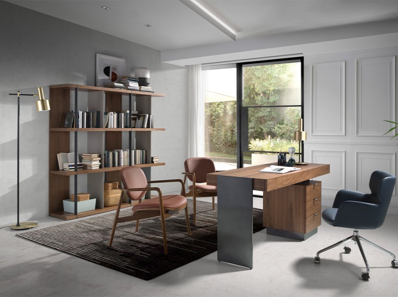 Lámpara de pie aluminio dorado y acero negro