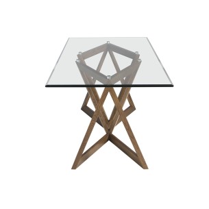 Mesa comedor rectangular cristal templado y nogal 2