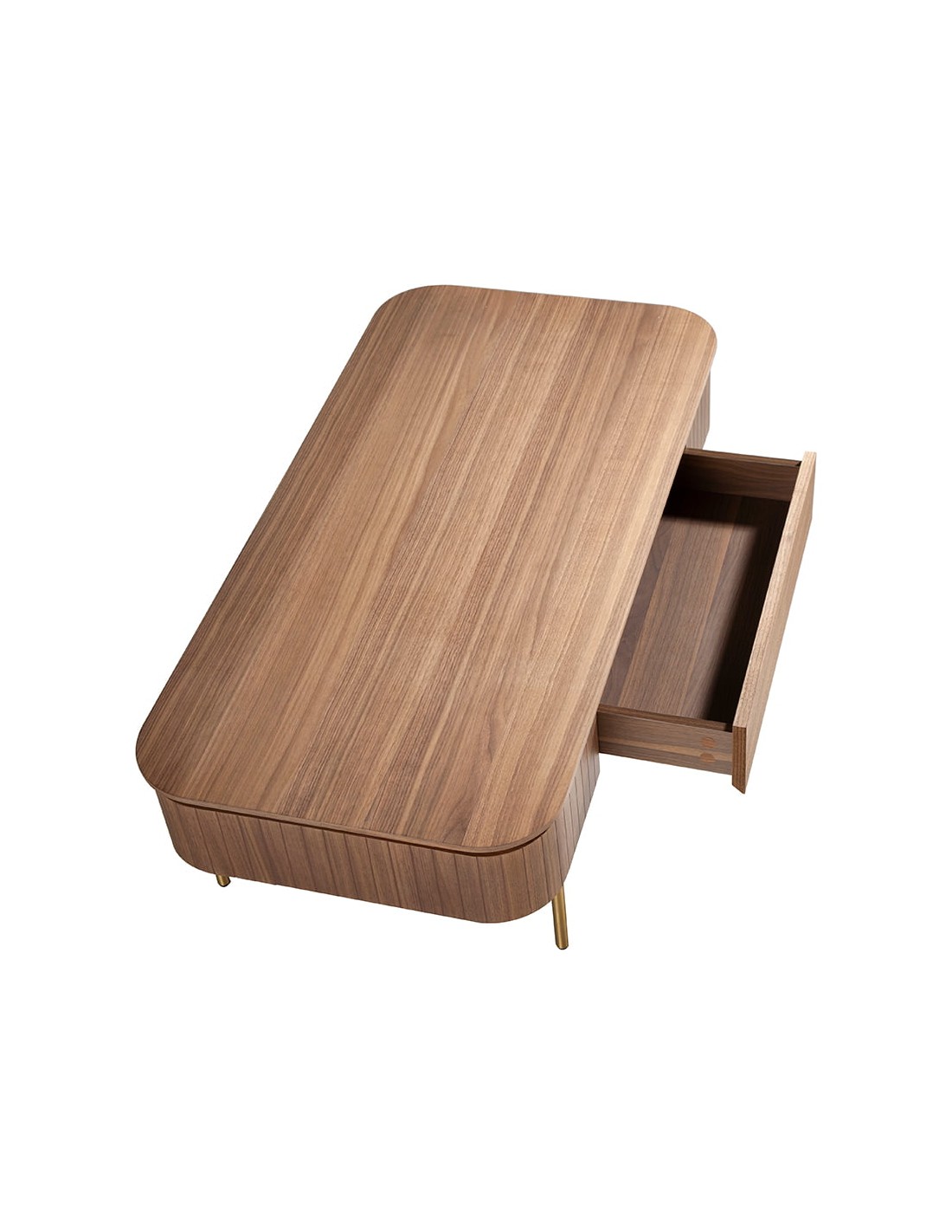 Mesa centro rectangular nogal y acero pulido...