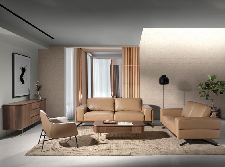 Mesa centro rectangular nogal y acero pulido dorado