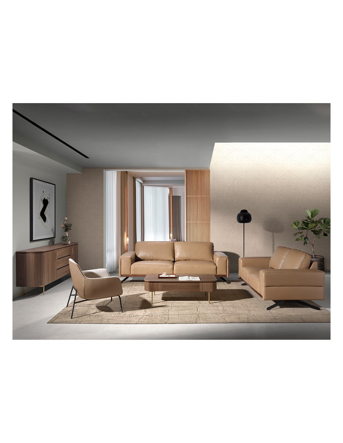 Mesa centro rectangular nogal y acero pulido...