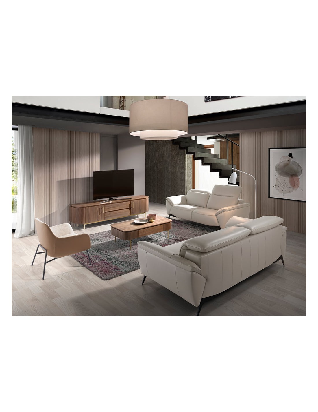 Mueble TV nogal y acero pulido dorado