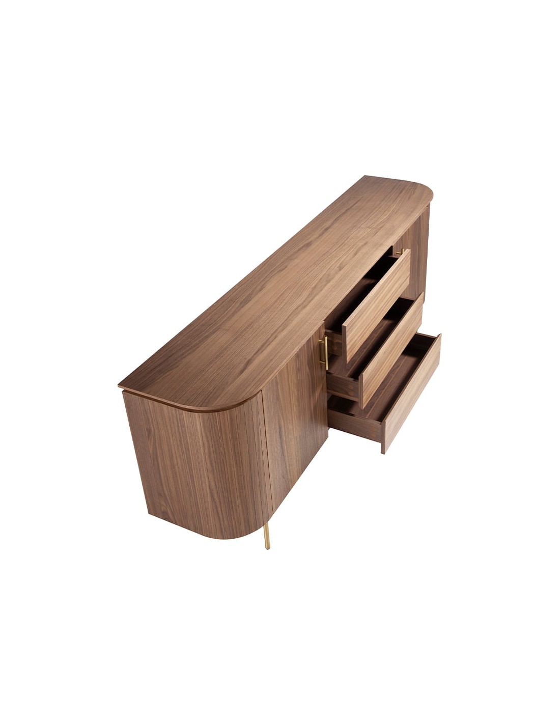 Aparador nogal y acero pulido dorado