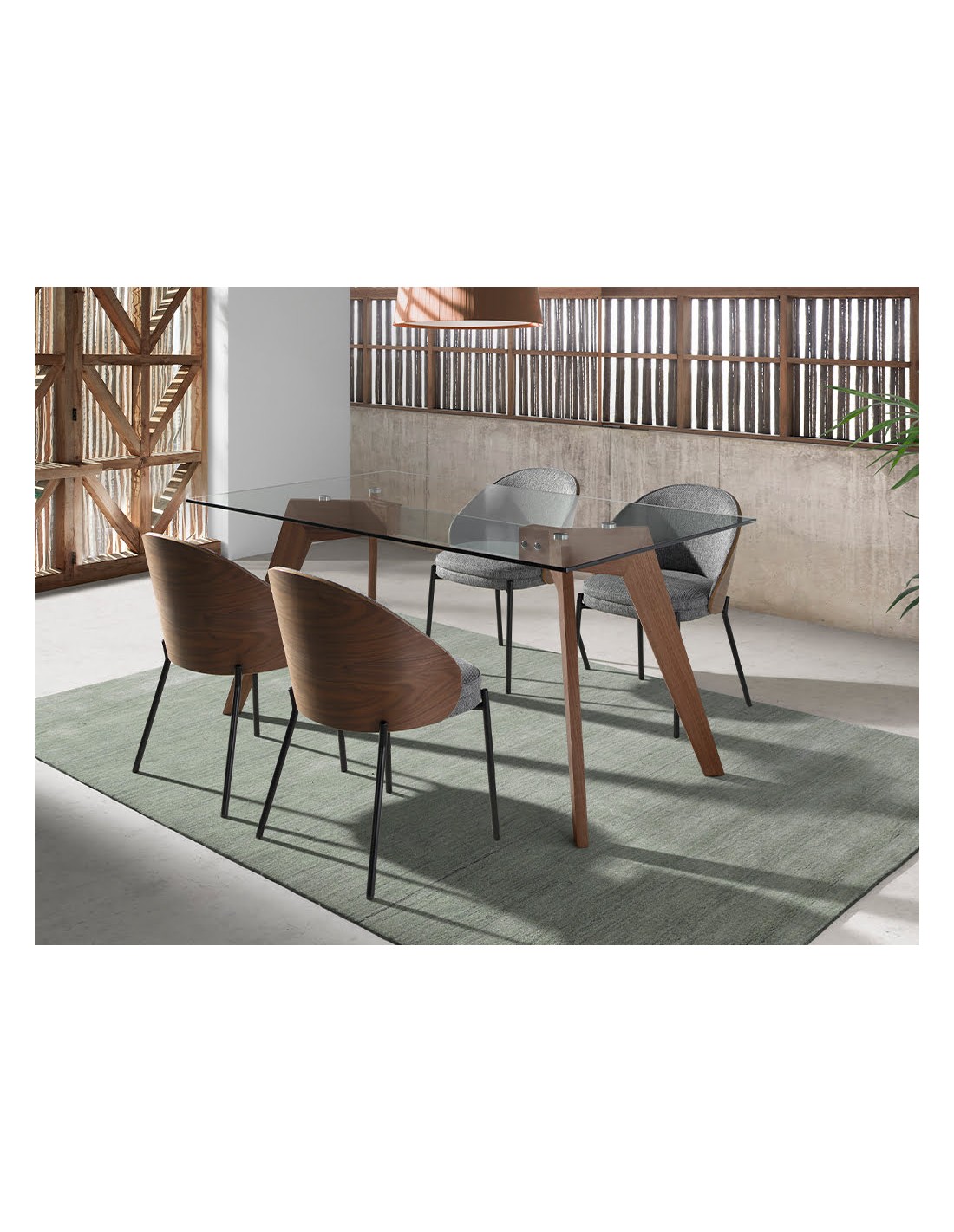 Silla tela gris y nogal