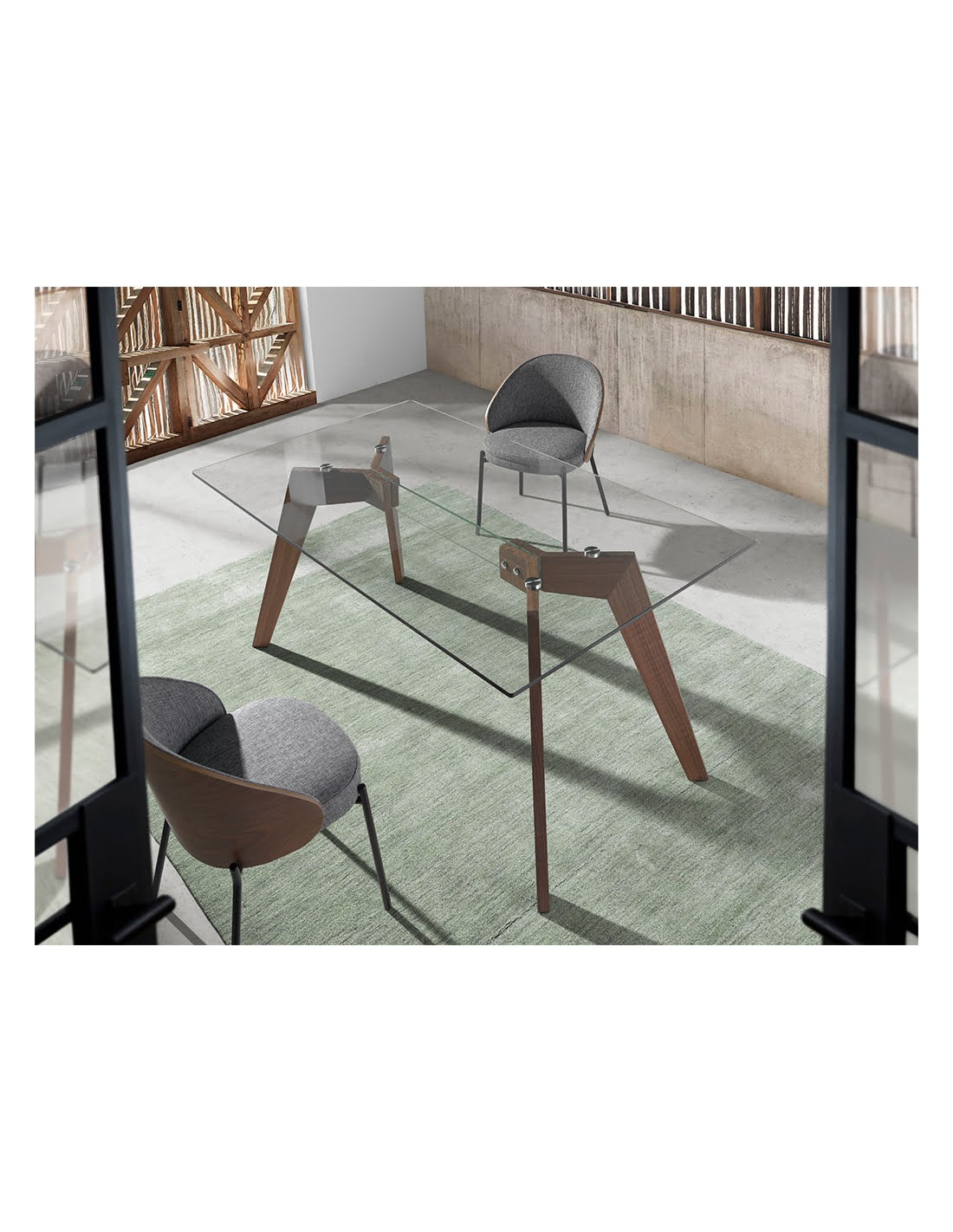 Silla tela gris y nogal