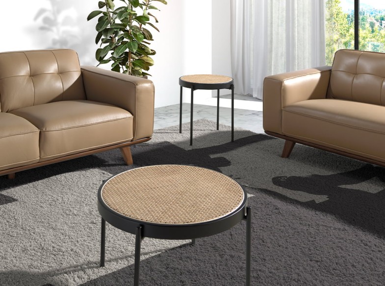 Mesa rincón redonda madera negra y acero negro