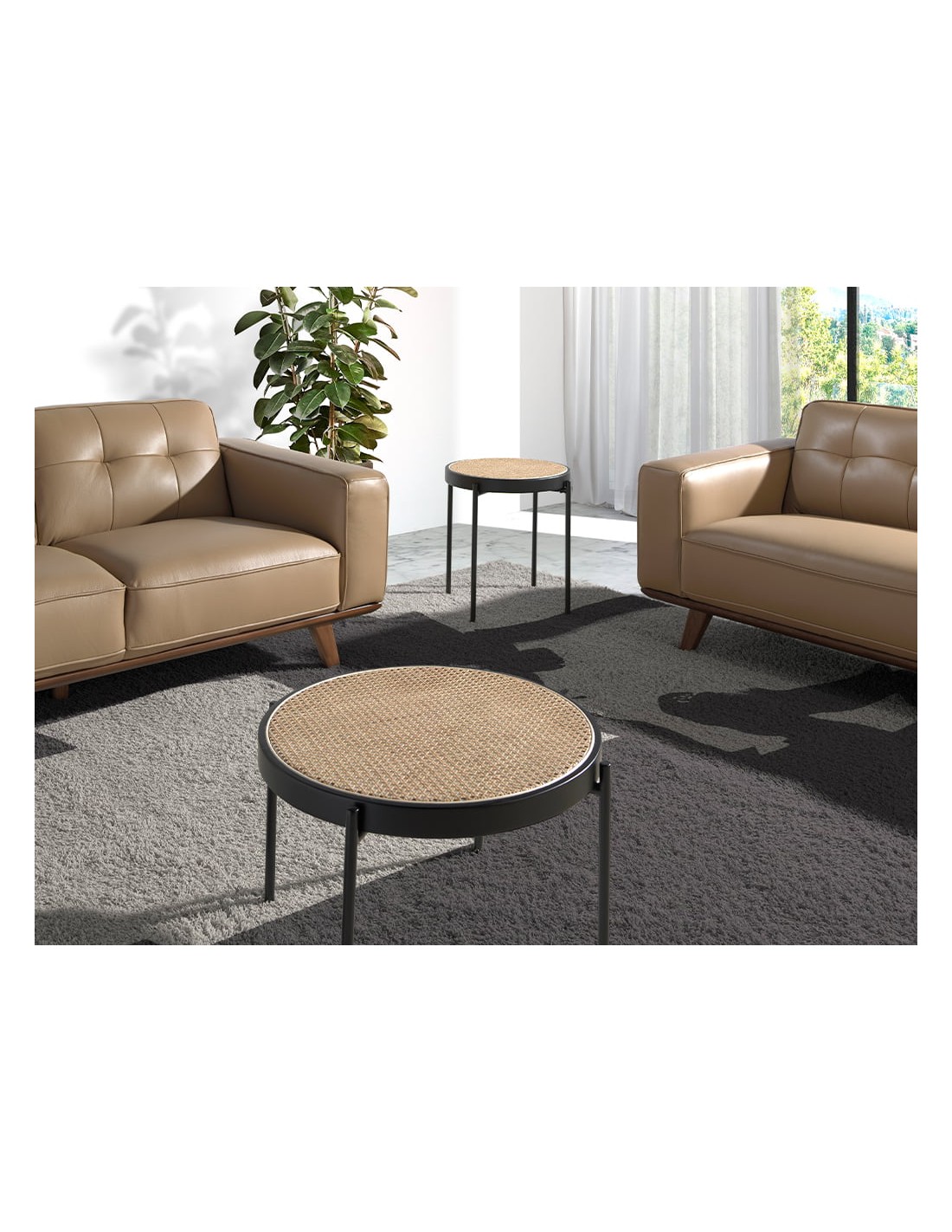 Mesa rincón redonda madera negra y acero negro