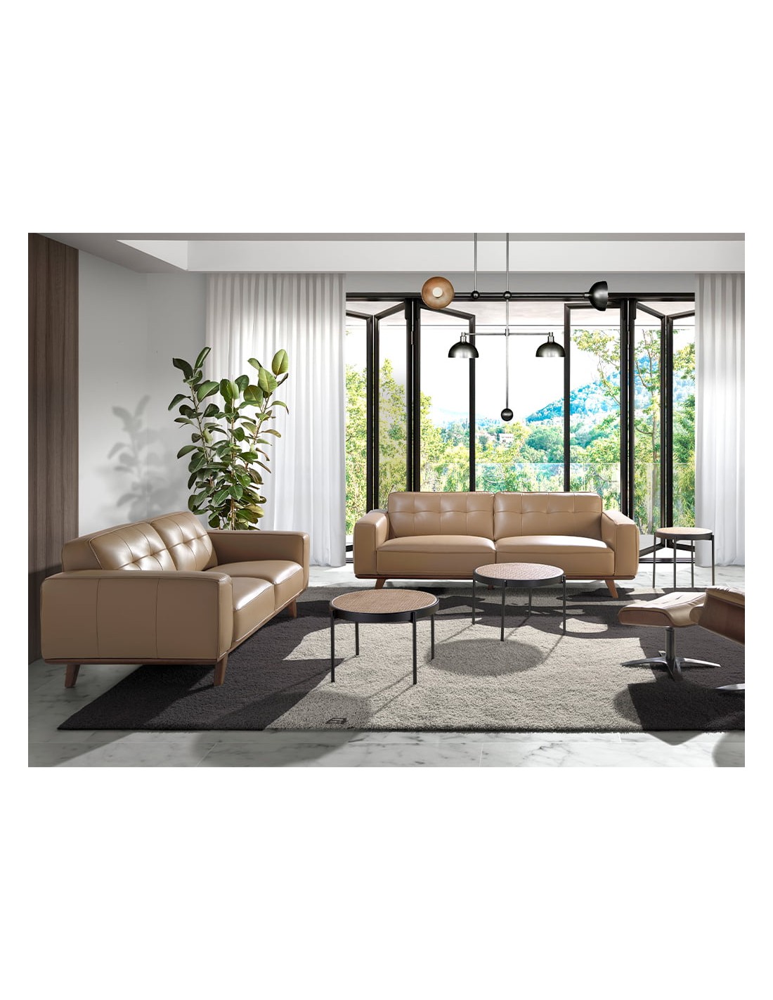 Mesa rincón redonda madera negra y acero negro