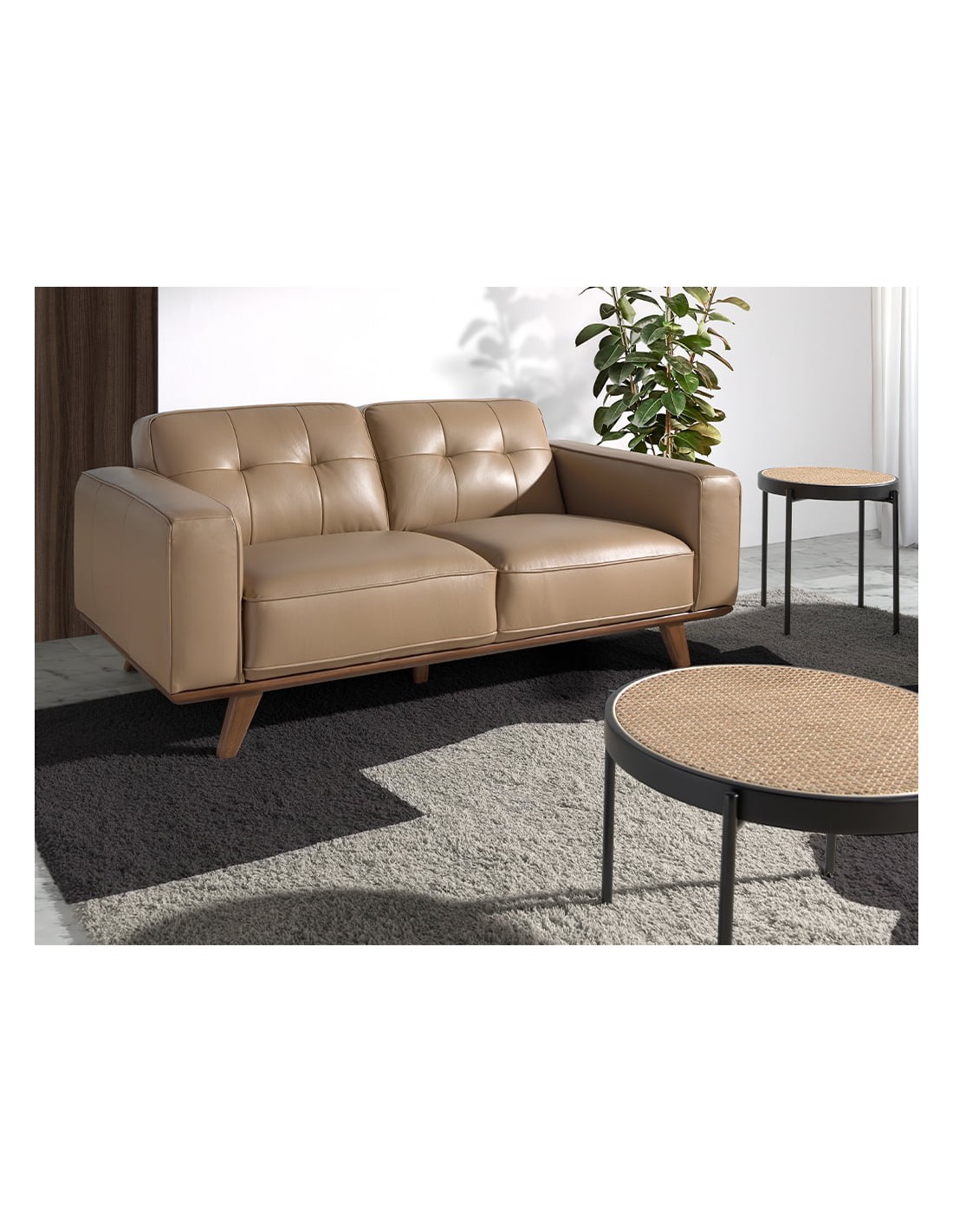 Mesa rincón redonda madera negra y acero negro