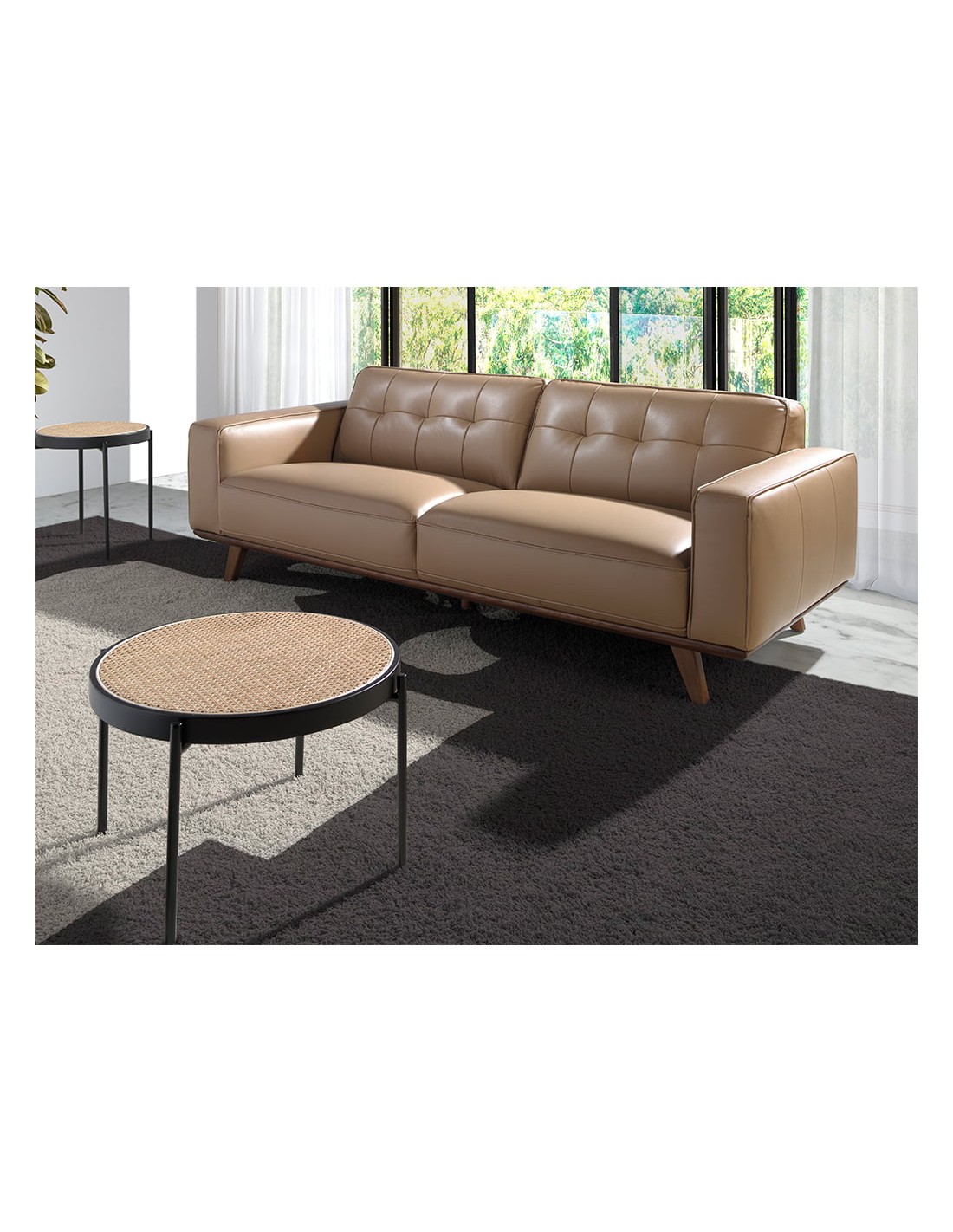 Mesa centro redonda madera negra y acero negro