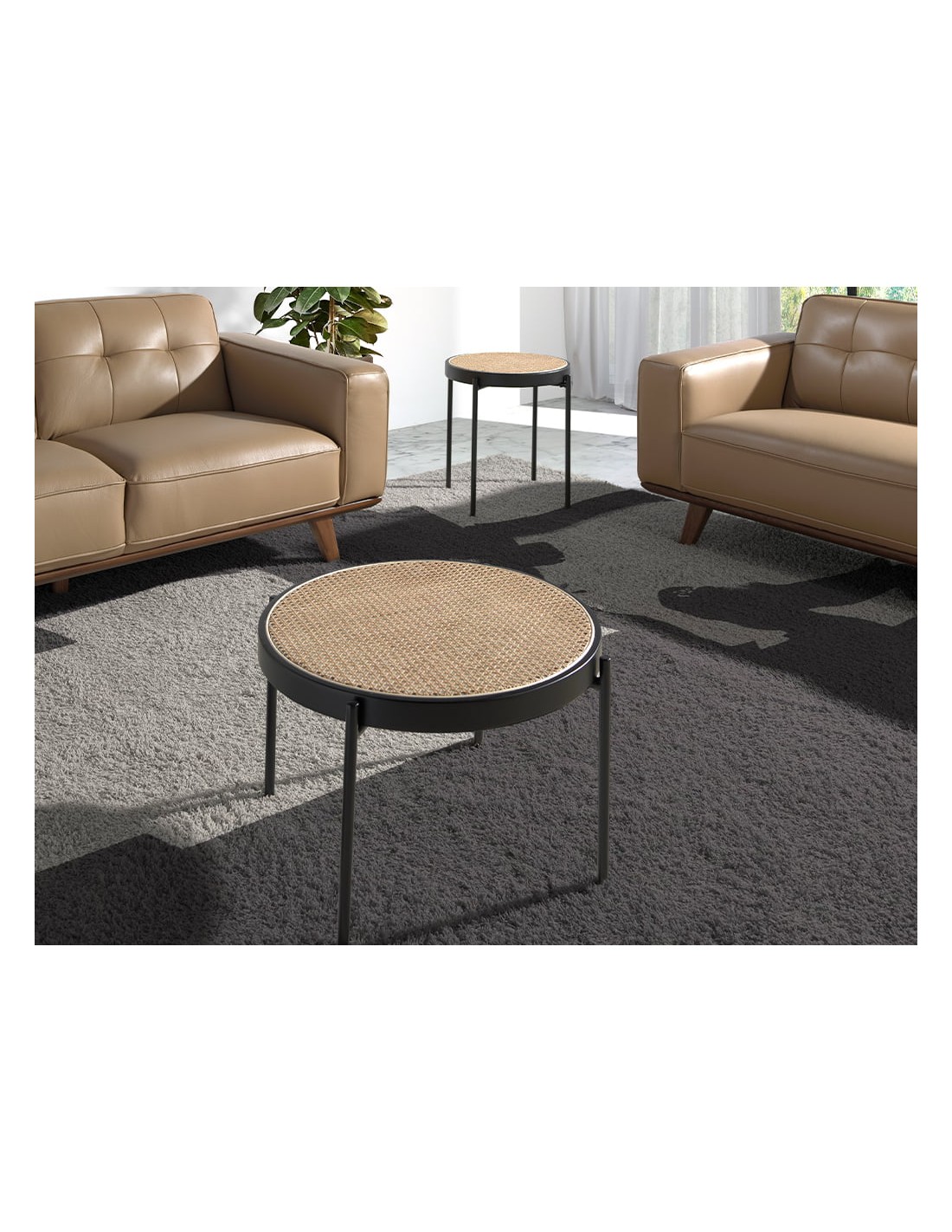 Mesa centro redonda madera negra y acero negro