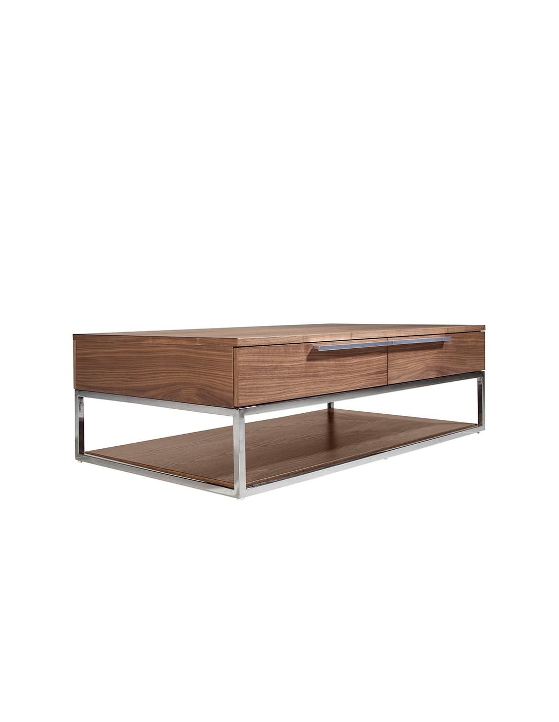 Mesa centro rectangular nogal, acero cromado y...