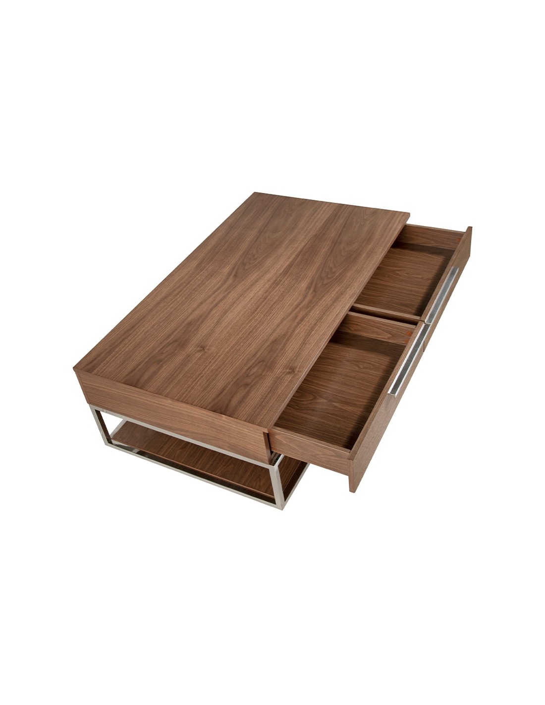 Mesa centro rectangular nogal, acero cromado y...