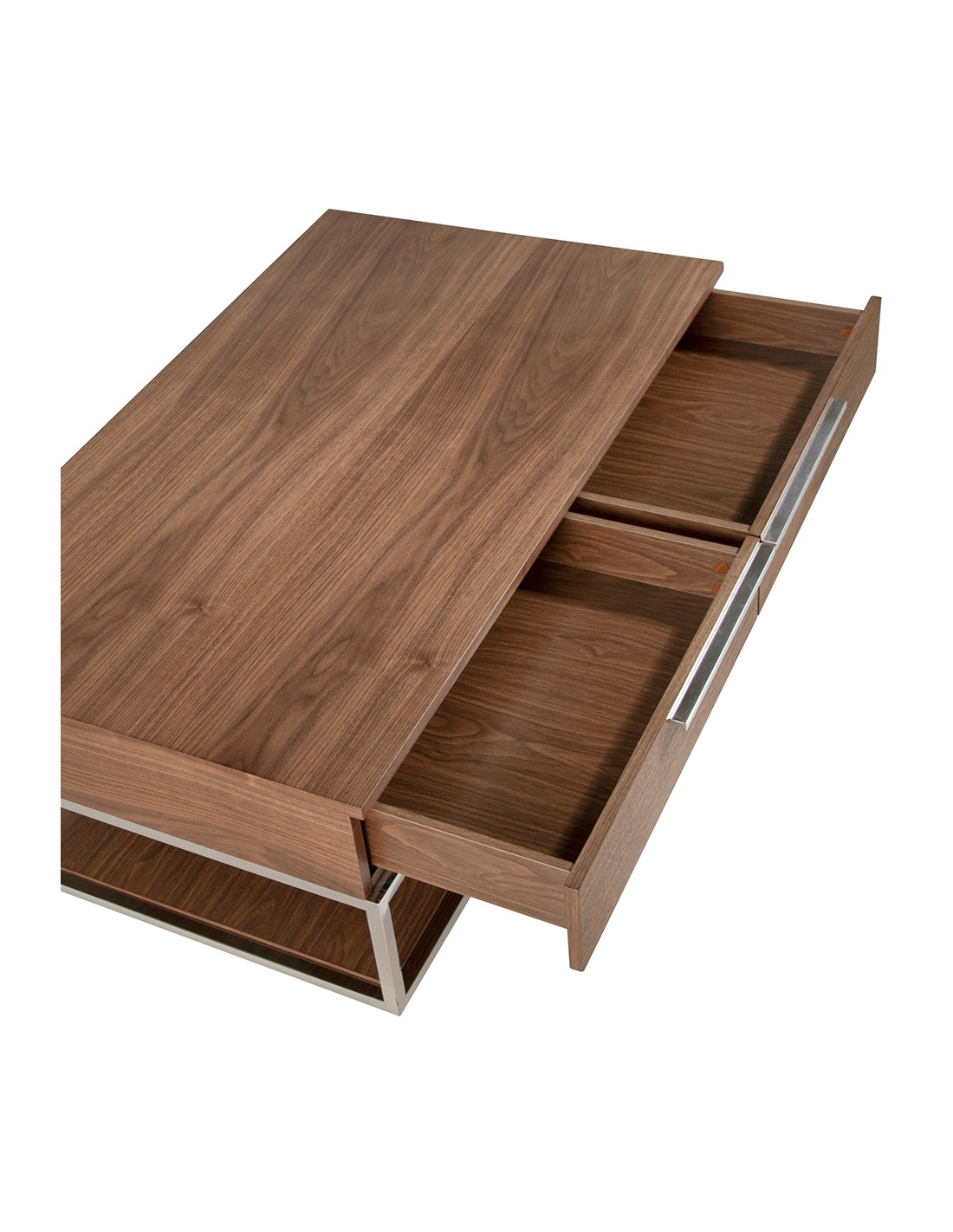 Mesa centro rectangular nogal, acero cromado y...