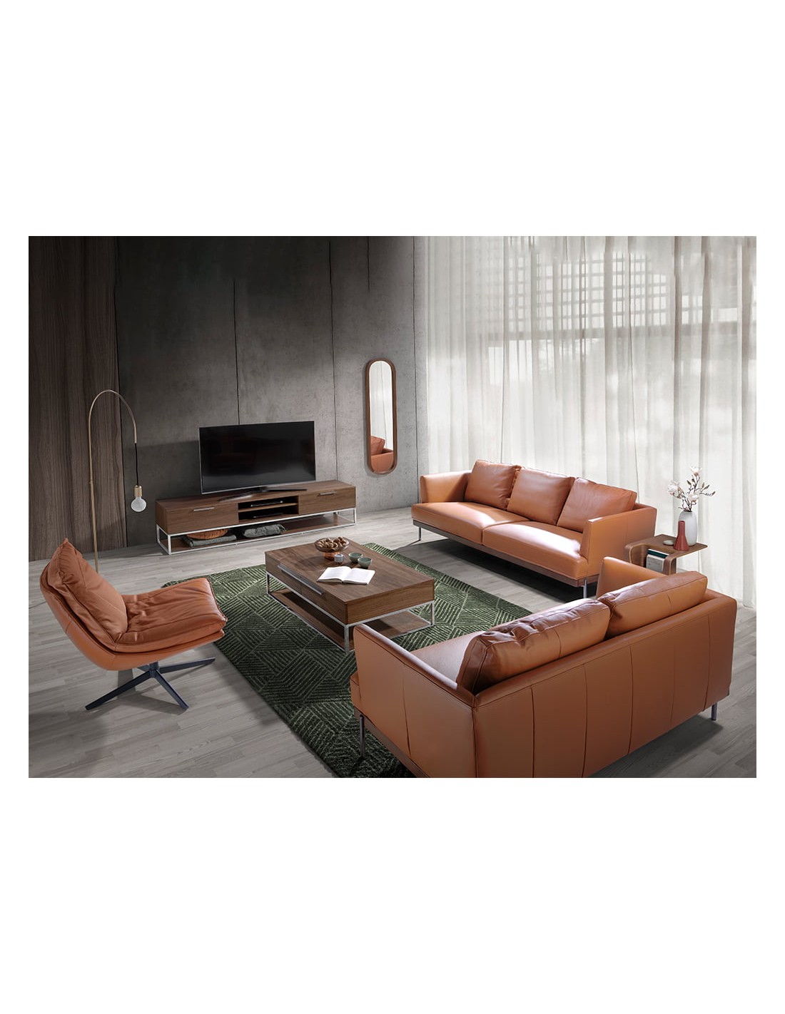 Mesa centro rectangular nogal, acero cromado y...