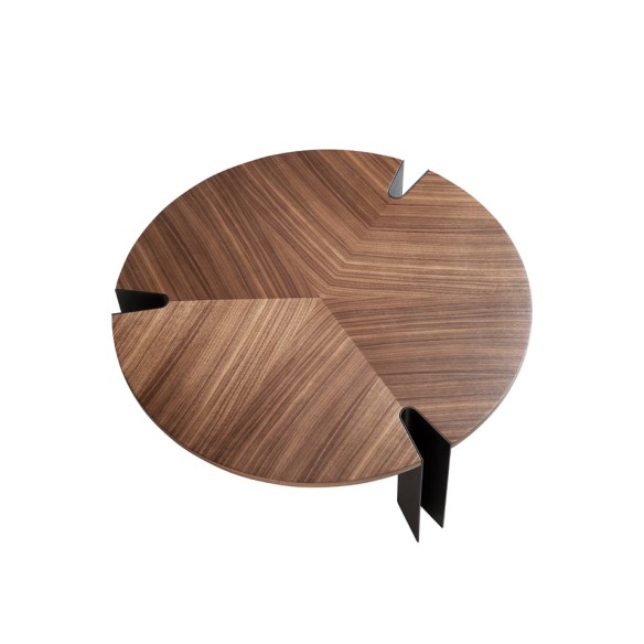 Mesa centro redonda nogal y acero negro