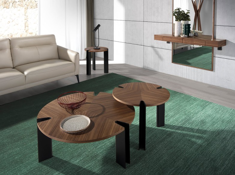 Mesa centro redonda nogal y acero negro