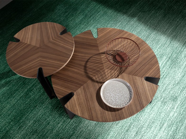 Mesa centro redonda nogal y acero negro