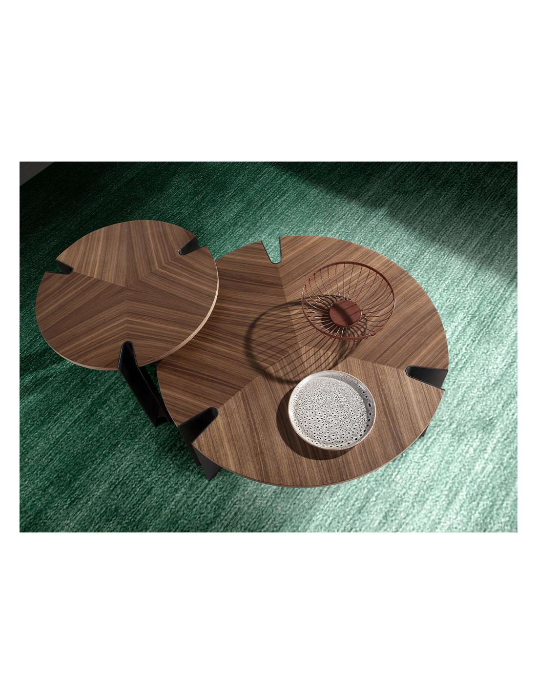 Mesa centro redonda nogal y acero negro