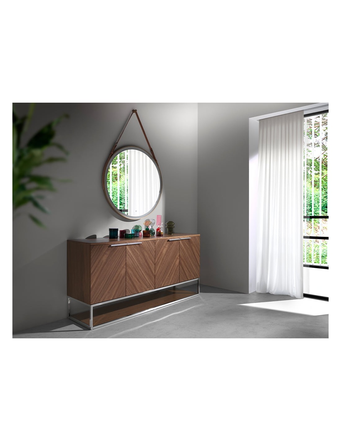 Aparador nogal y acero cromado