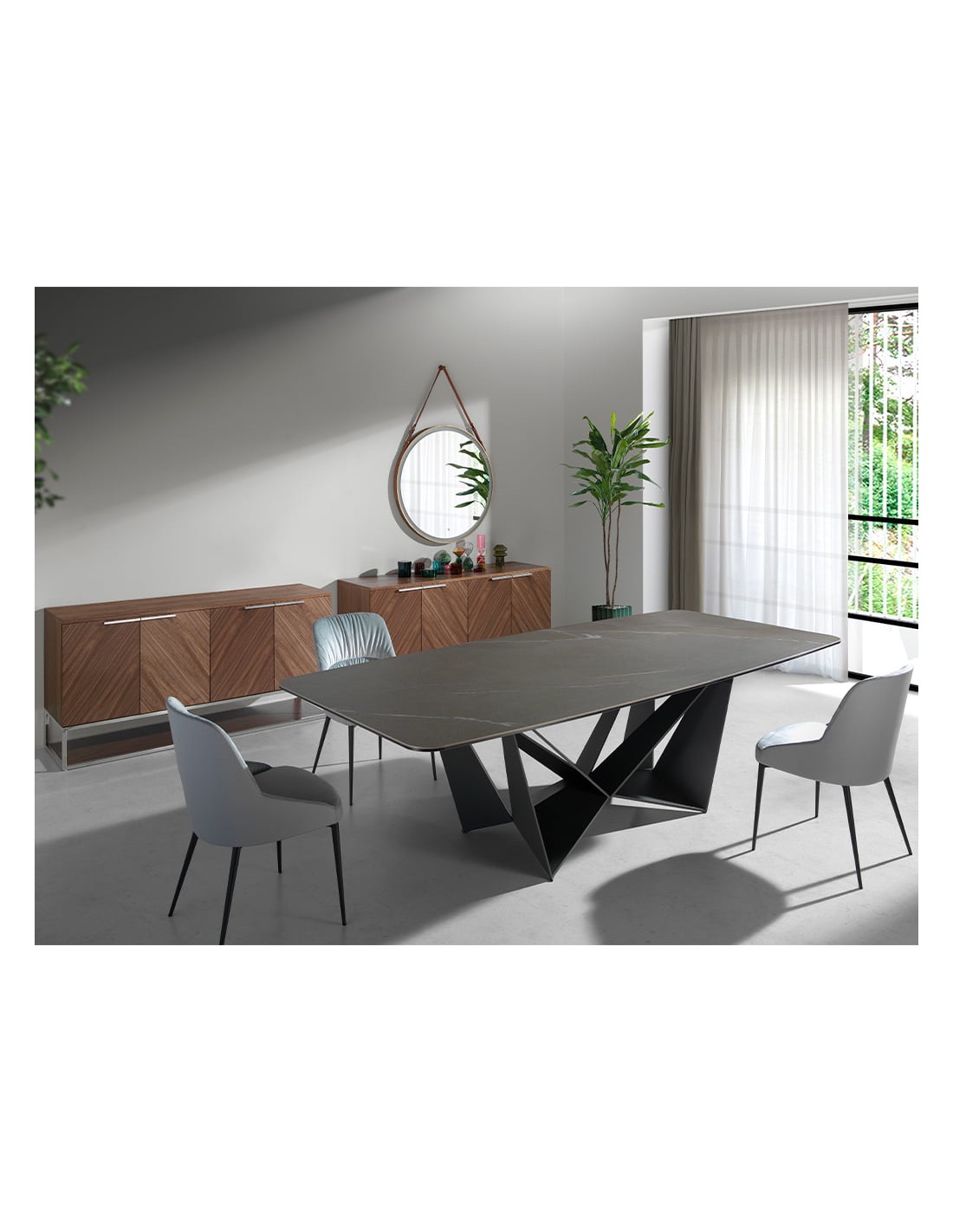 Aparador nogal y acero cromado