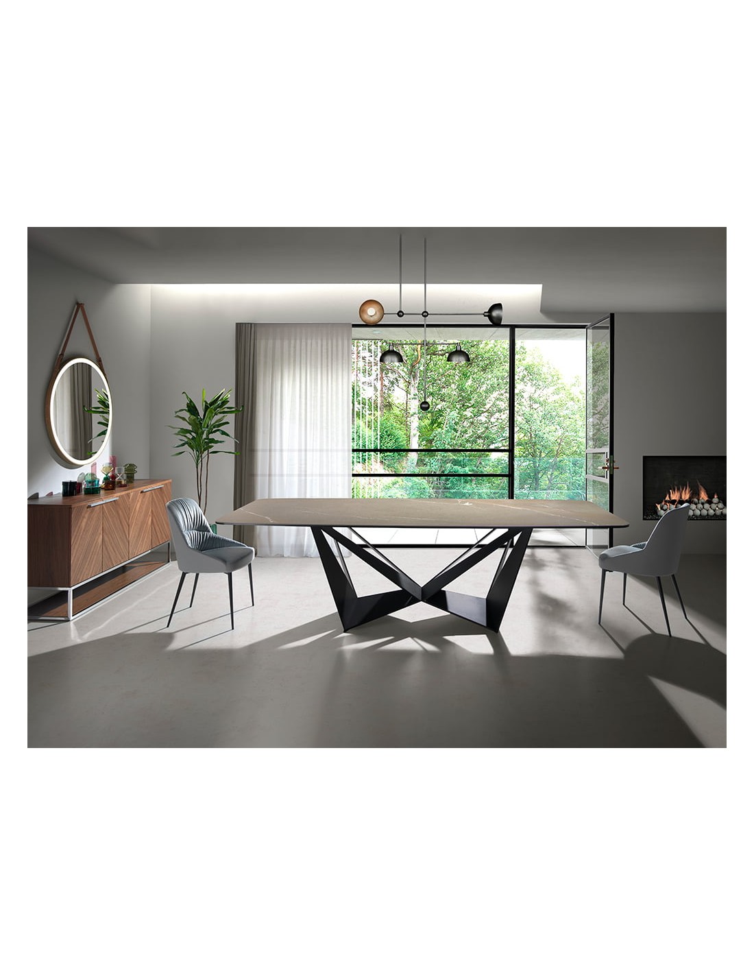 Aparador nogal y acero cromado