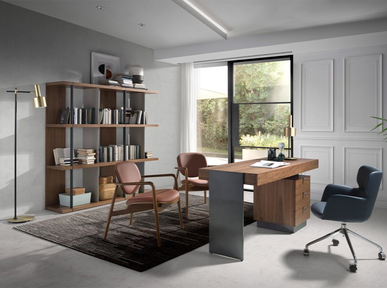 Sillón polipiel marrón y nogal