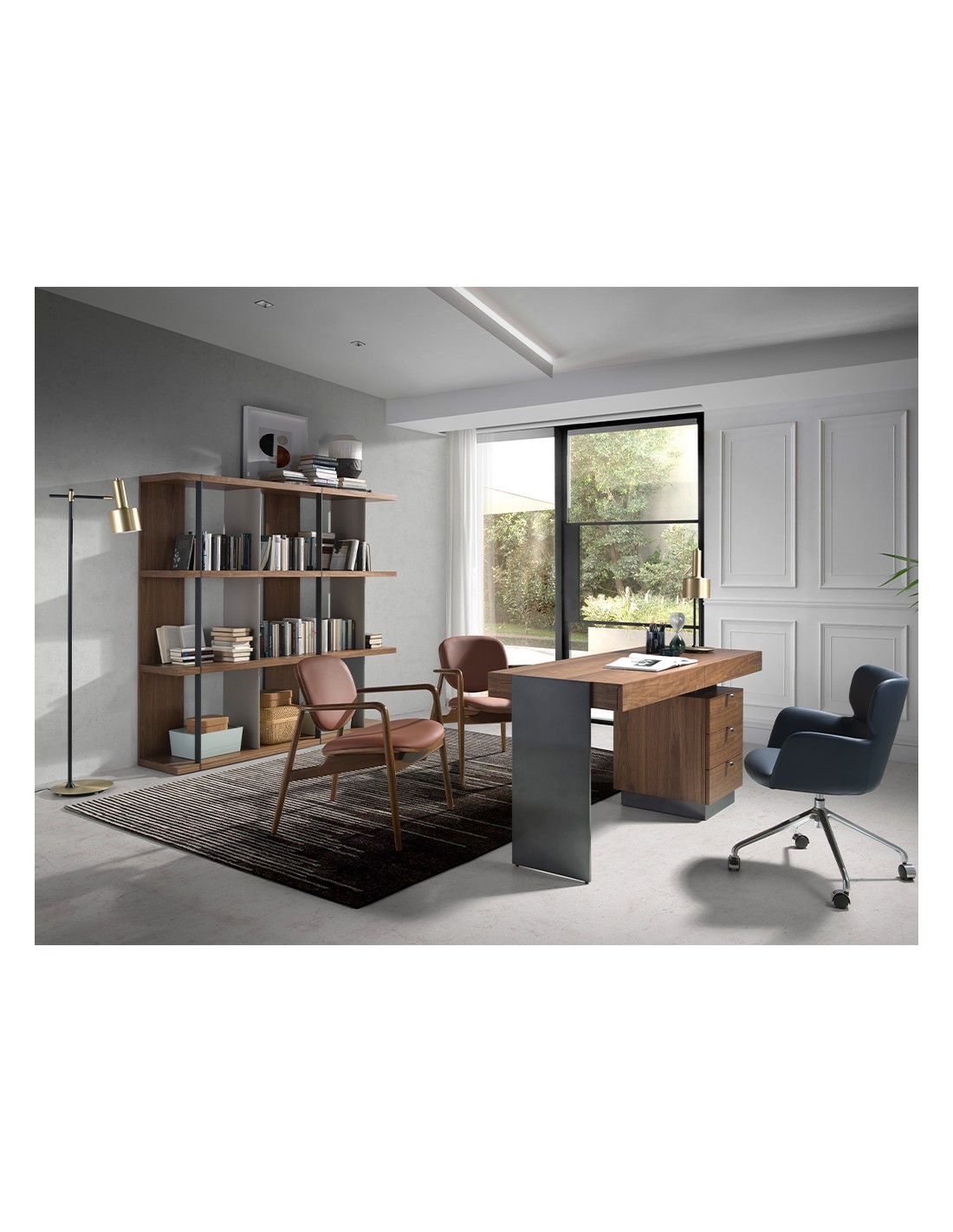 Sillón polipiel marrón y nogal