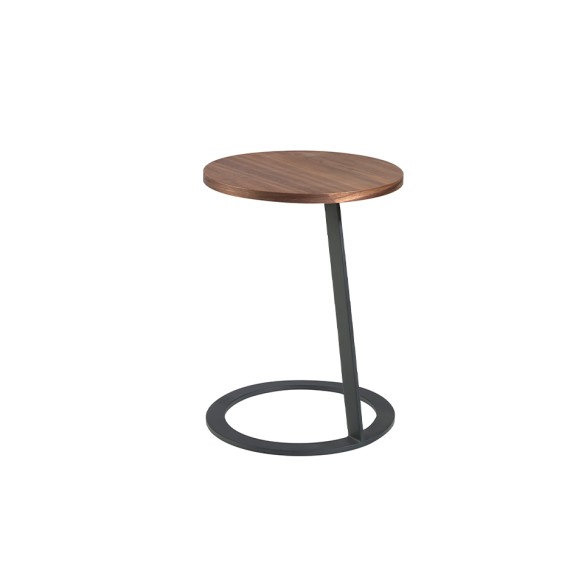 Mesa rincón redonda nogal y acero negro