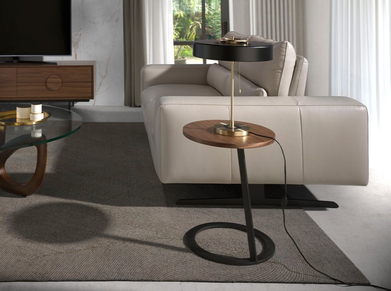 Mesa rincón redonda nogal y acero negro