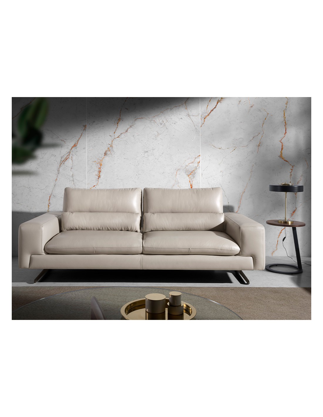 Mesa rincón redonda nogal y acero negro