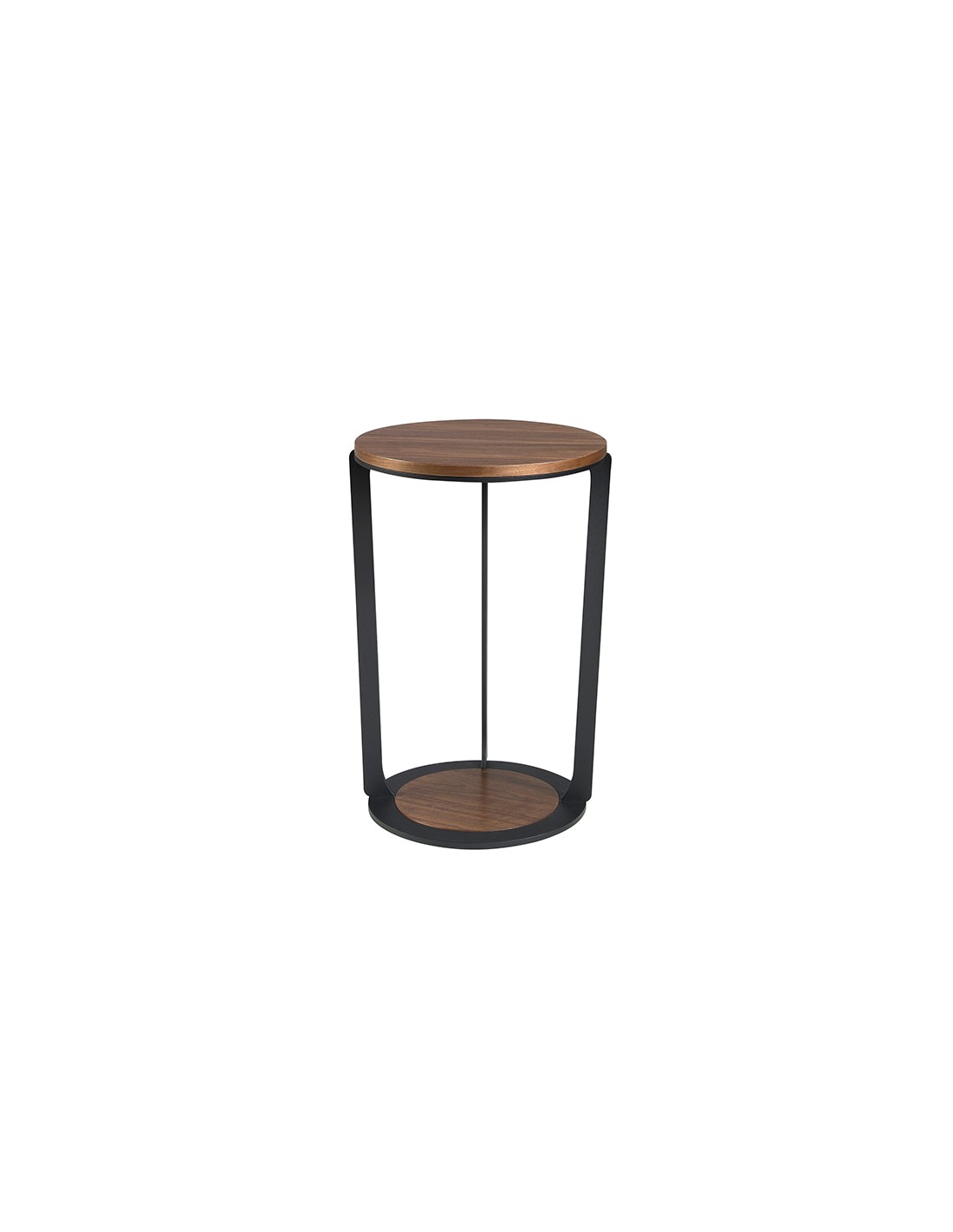 Mesa rincón redonda nogal y acero negro