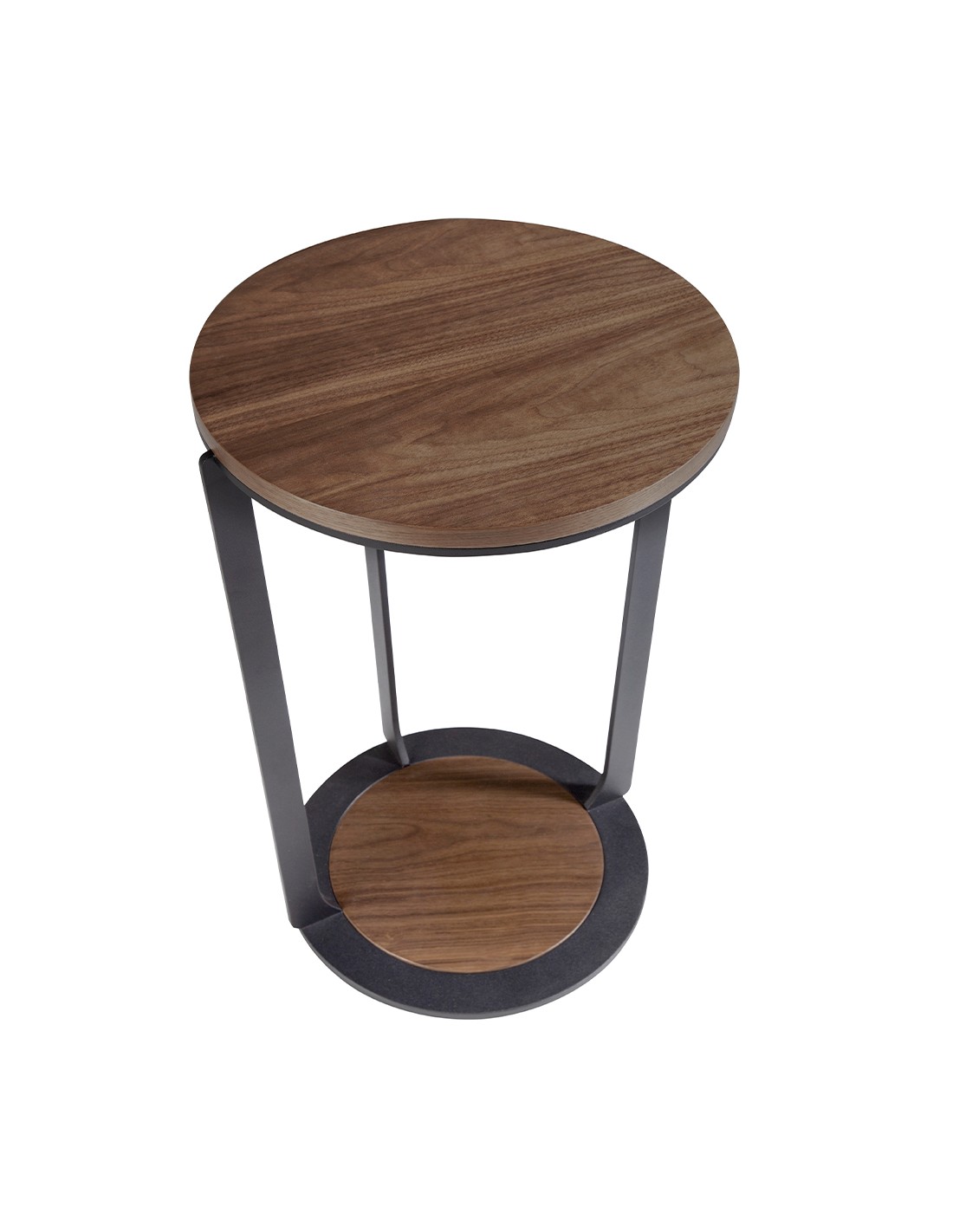 Mesa rincón redonda nogal y acero negro