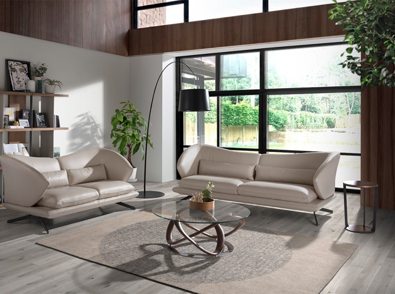 Mesa rincón redonda nogal y acero negro