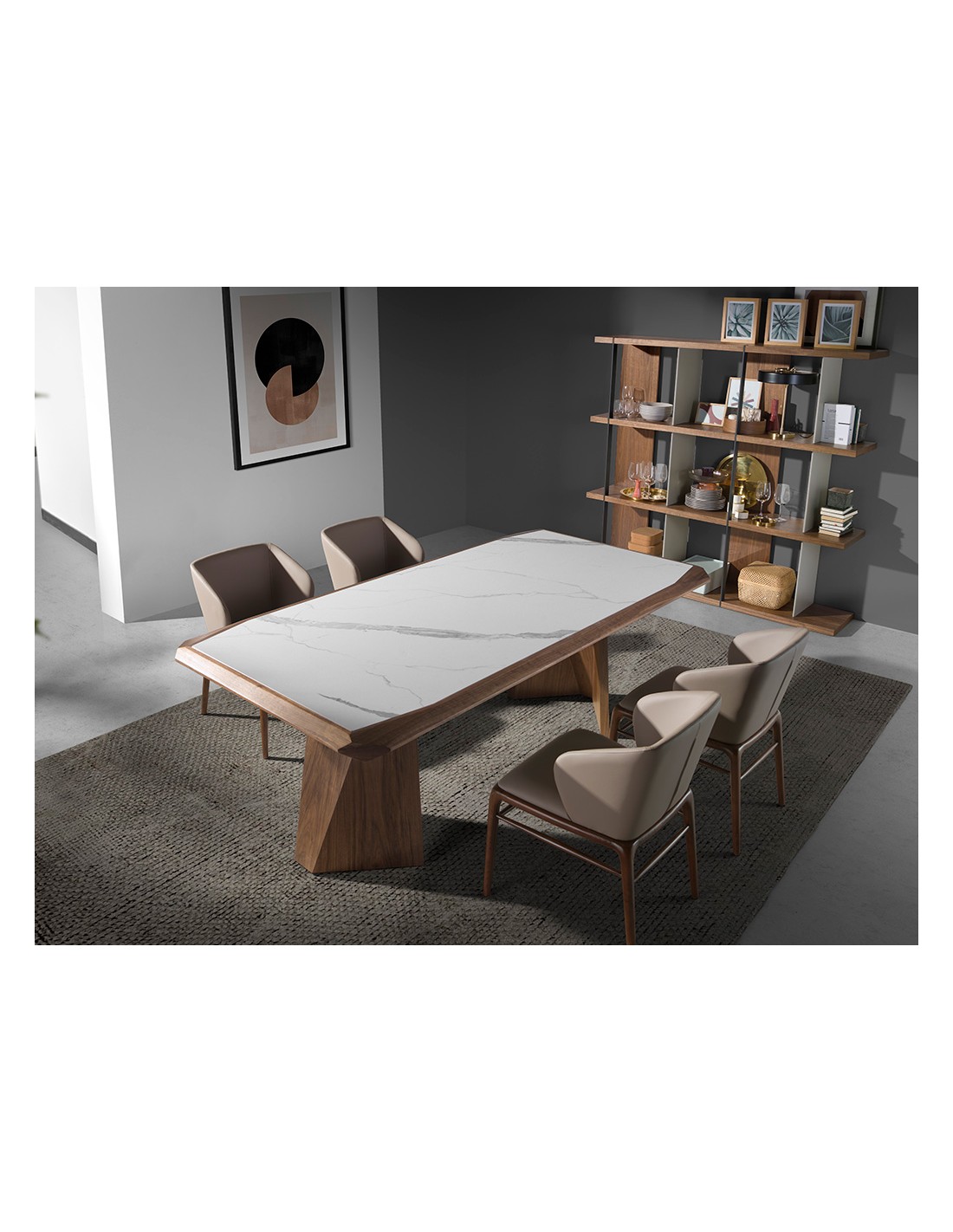 Mesa comedor rectangular mármol porcelánico y...