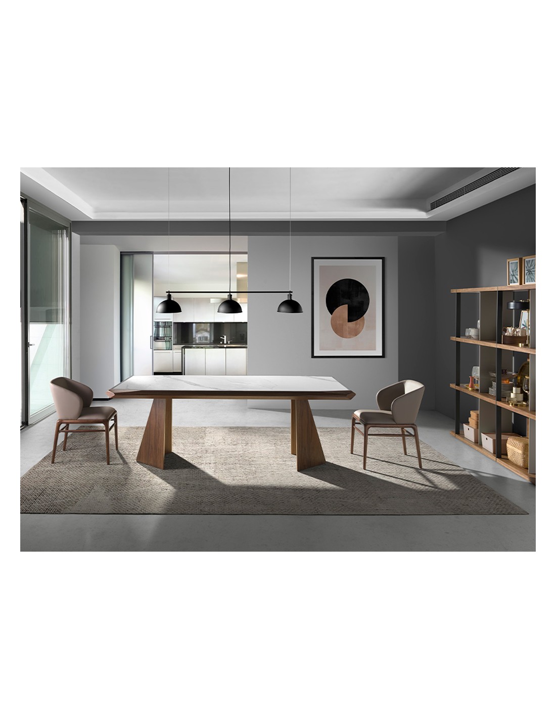 Mesa comedor rectangular mármol porcelánico y...