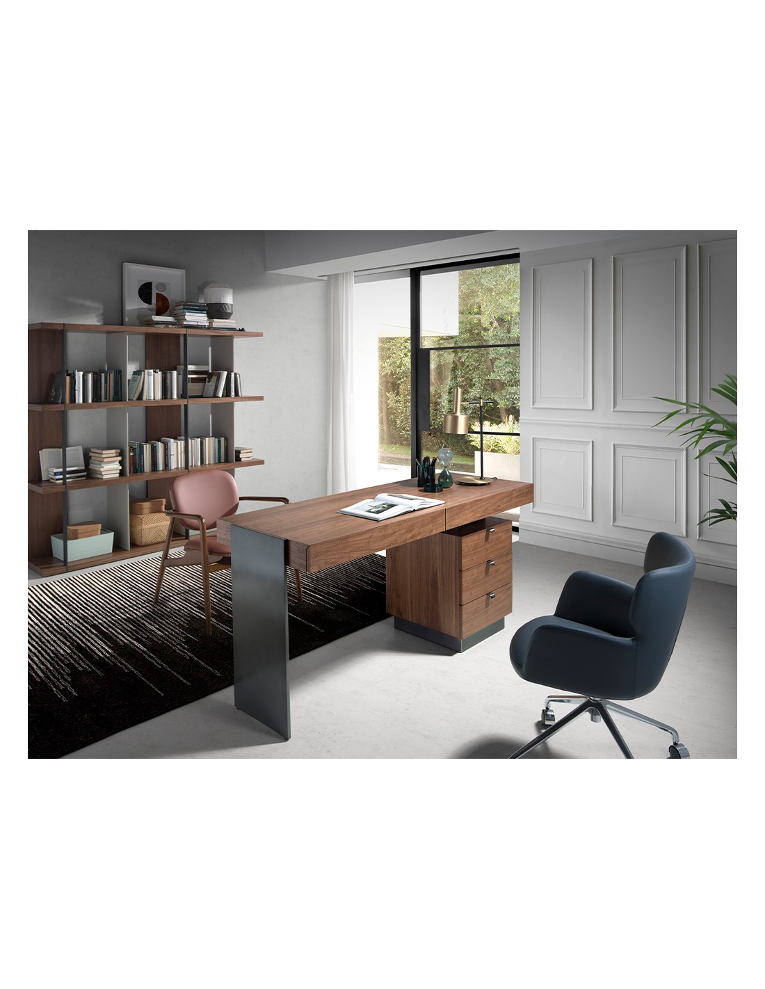 Escritorio nogal y acero pulido oscurecido