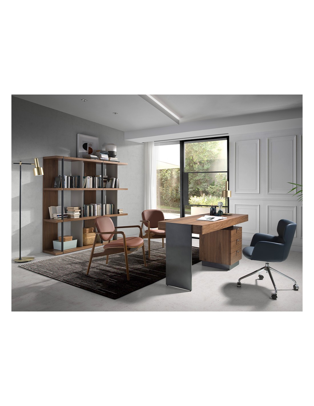 Escritorio nogal y acero pulido oscurecido