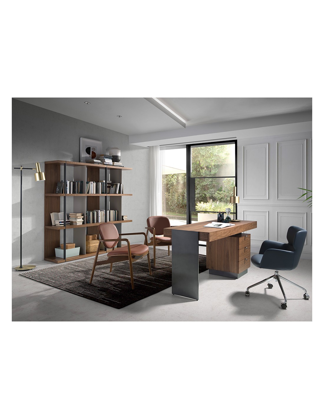 Estanteria nogal y madera gris