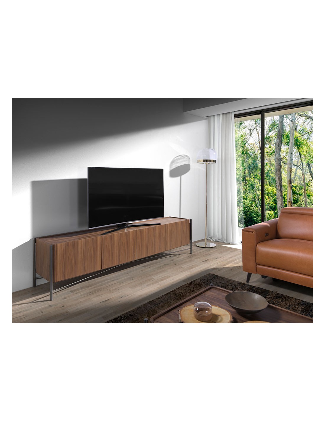 Mueble TV nogal y acero oscuro